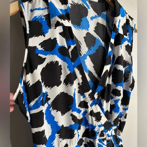 Calvin Klein  Blue Black Abstract Animal Print Faux Wrap Dress Size 16