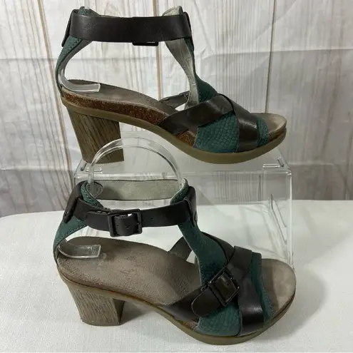 Dansko  Chunky Heel Brown and Turquoise Leather Sandals Women’s Size 37 / 7