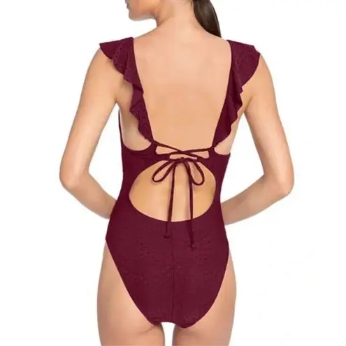 Robin Piccone New. plum ruffle one piece. Size 14. Retails $168