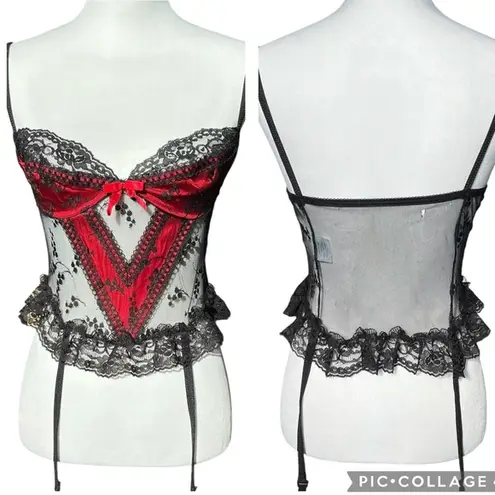 Vintage Nani Flower Lingerie Sz Small Red Black Satin Floral Lace Teddy Bustier