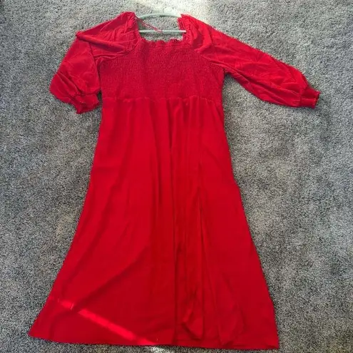 NWOT La Ligne Size‎ 3X Smoked Bodice Midi Dress Red Pockets Square Neck
