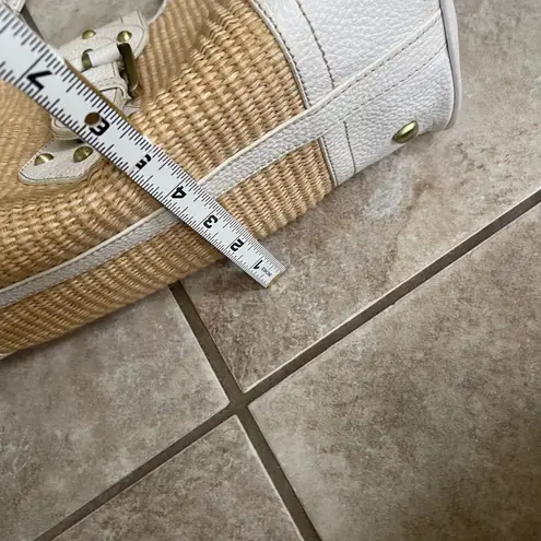 Rafe Woven Straw Hobo Bag White Leather Trim Studded Accents Cute Chic Purse Tan