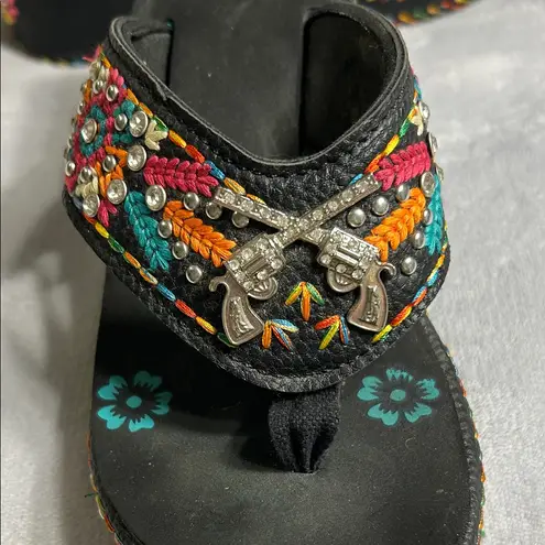 Montana West Embellished Black Sandals Size 7