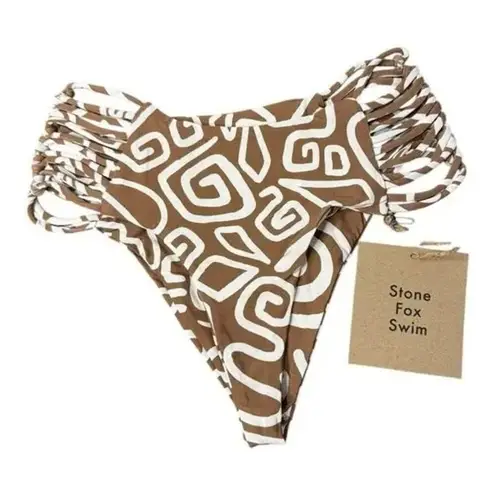 Stone Fox Swim NWT Simone Bikini Cheeky Bottom Rawhide Swirl S Brown White #3540