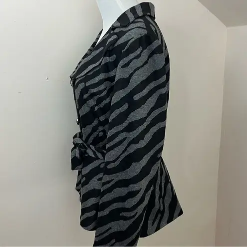 Sandro Sportswear Zebra Print Belted Blazer Jacket Black Gray L