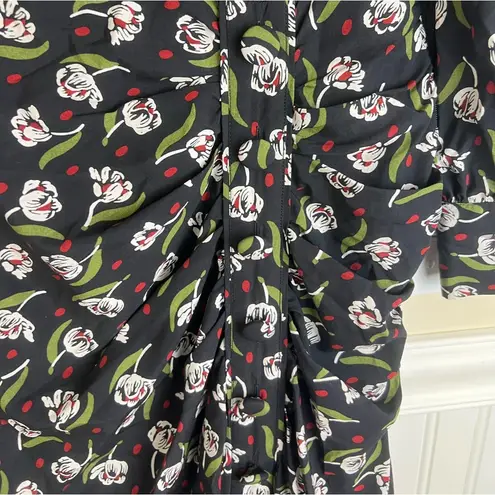 Veronica Beard Cadence Dress Size 0 Black Tulip Floral Print Draped Silk Garden
