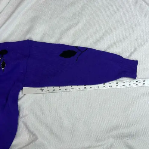 Vintage Purple Black 3D Rose Appliqué Bead Stem Sweater Sz Small