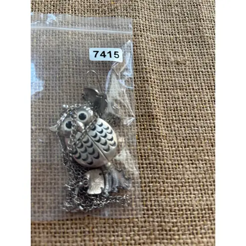 Owl Pendant Necklace & Earrings Set With Hidden Watch Silver