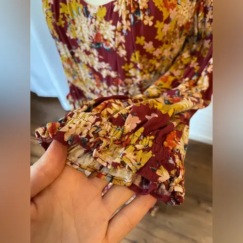 Skies Are Blue Floral Burgundy Print Midi Length Dress