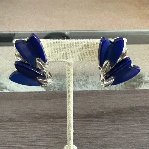 Lisner 1950's Vintage Blue and Silver Clip On Earrings Mid Century Modern
