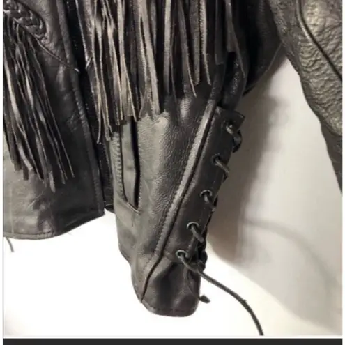 Vintage Genuine Black Leather Fringe Biker Motorcycle Jacket SZ L Size L