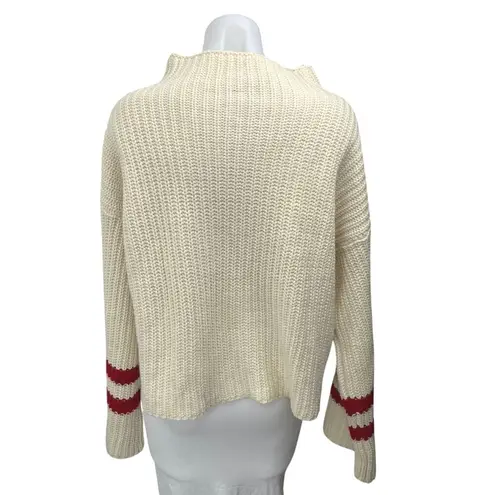 Design Lab Women's Cream Red Striped Turtleneck Oversized Sweater Top Size M