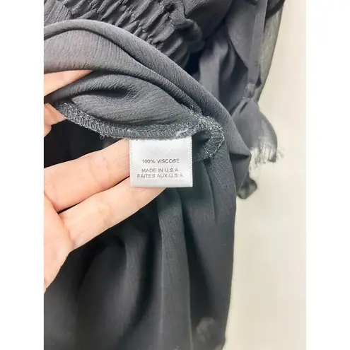 MISA Los Angeles Emelie Tie Cold Shoulder Ruffle Hem Mini Dress Black Women's M