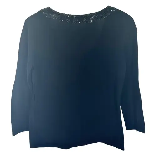 Philosophy di Alberta Ferretti Black Knit Satin Ruffle Scoop Neck Top Size L Size L