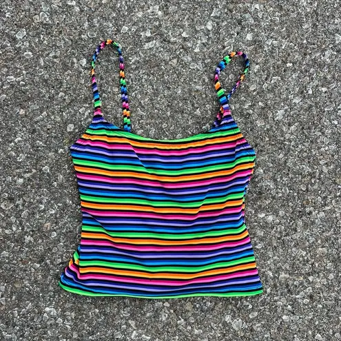 Catalina Vintage 90s neon rainbow stripe tankini top SMALL