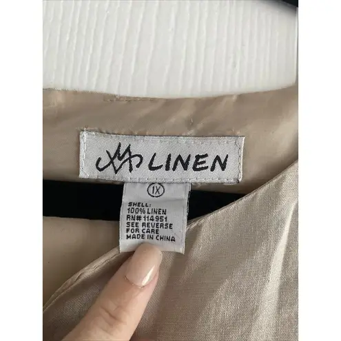 Endless Summer Collection Women's VM Linen Tan Dress Floral Embroidery 1X Brown