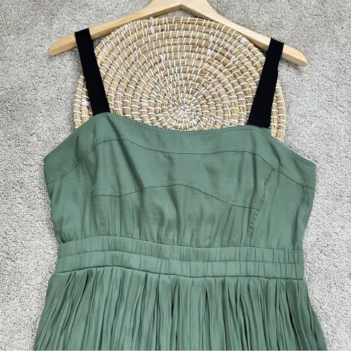 Reiss Women’s Luella Pleated Midi Dress Sleeveless Cutout Back in Green Size 10