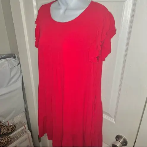 Evelyn Flutter Sleeve Casual Cherry Red Ruffle Tiered Mini Dress Has Pockets L Red Size L