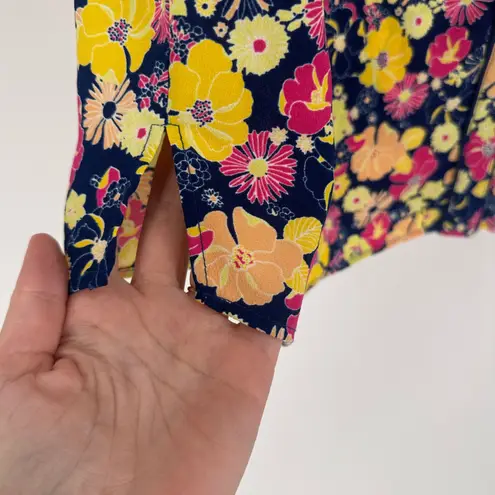 Modcloth  Floral Print Button Down Shirt Dress Navy Yellow Pink Size M Western