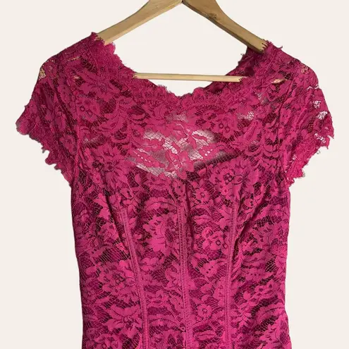 ML Monique Lhuillier Pink Cap Sleeve Lace Knee Length Sheath Dress Size 0