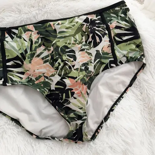 SWIMSUITS FOR ALL | High Waist Piped Swim Brief Bottoms Camo Leaves | Size 22 Black
