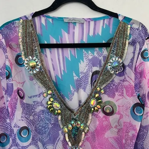 Solitaire by Ravi Khosla Jewel & Bead Encrusted swim coverup Small ◼️