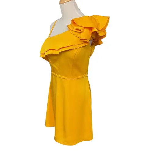 Mac Duggal Women's Leena One-Shoulder Ruffle Casual Mini Dress Yellow Size 6 NWT