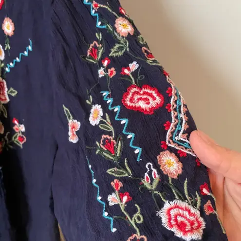 Ruff Hewn Navy Blue Embroidered Jacket Cardigan Boho Eclectic Size Petite M