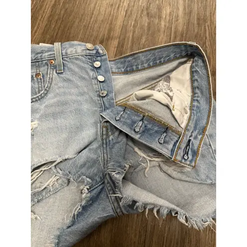 Levis 501 Womens Jean Short 30 Blue High Rise Button Distressed Red Tab Denim - Image 8