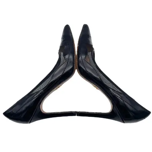 Pour La Victoire Chantel Mesh Scallop Black Leather Pointed Toe Heels Size 8