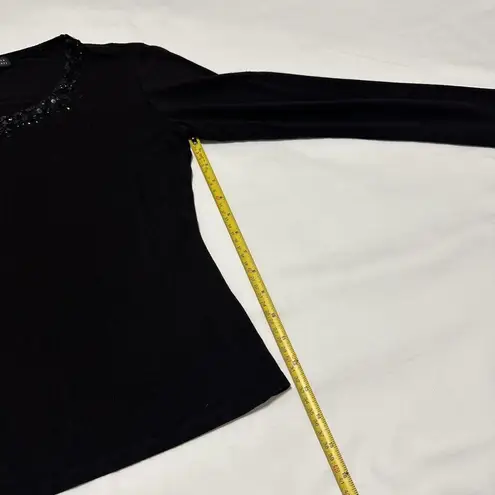 Lafayette 148 Sequin Embellished Neckline Long Sleeve T Shirt Top L Large