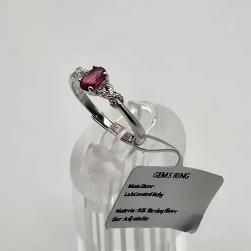 NWT Sterling Silver & Lab Created Ruby Adjustable Ring Red