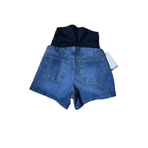 Women's' Crossover Panel Over Belly MIDI Size 2 Jean Shorts Isabel Maternity Blue - Image 5