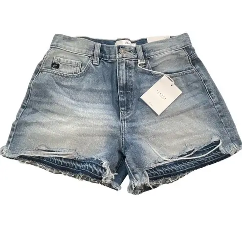 NWT Kancan The Ann Hem Distressed Jean Shorts Size 27 Denim Blue