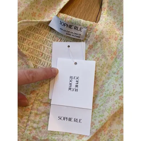 Sophie Rue Ruched Blouse Floral Smocked Peasant XS NWT