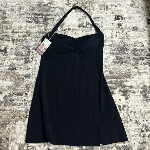 Halara Softlyzero Plush Halter Ruched Backless Split Hem Mini Active Dress NWT