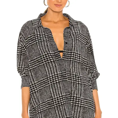Norma Kamali Oversized Glen Plaid Boyfriend Shirt Blouse