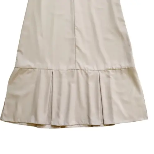 Walcott: Takemoto Dress Designer Silk Taupe Sleeveless Box Pleat Sheath Small Tan