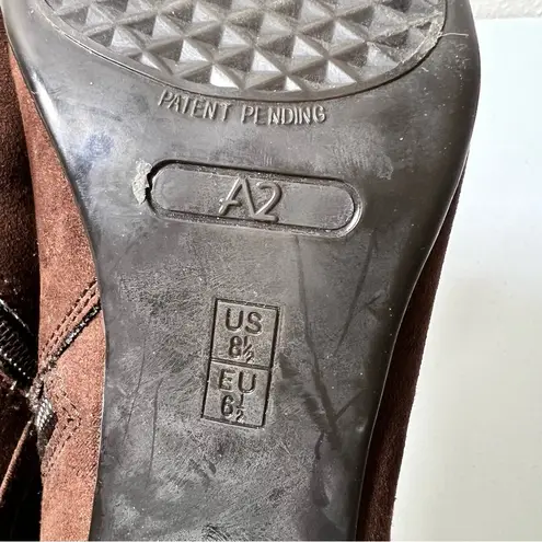 Aerosoles A2 by Brown First Role Faux Suede Chunky Gold Chain Heel Ankle Booties