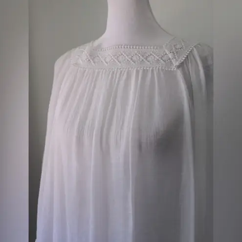 Zac & Rachel Sheer White Embroidered Peasant Blouse Size M
