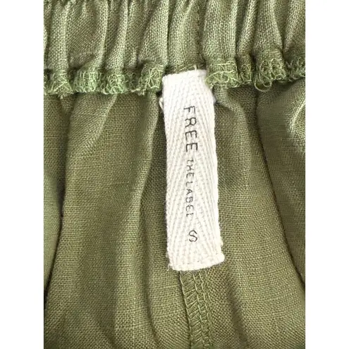 Free the Label Florence High Waisted Linen Wide Leg Shorts Pockets S Olive Green