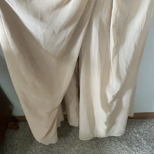 Azazie NEW Brooke Bridesmaids Dress Champaign Sz A14 One Shoulder Aline Chiffon