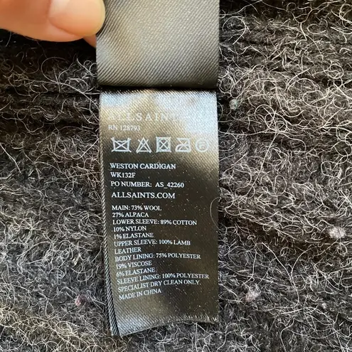 ALL SAINTS wool, alpaca cardigan with leather sleeves.