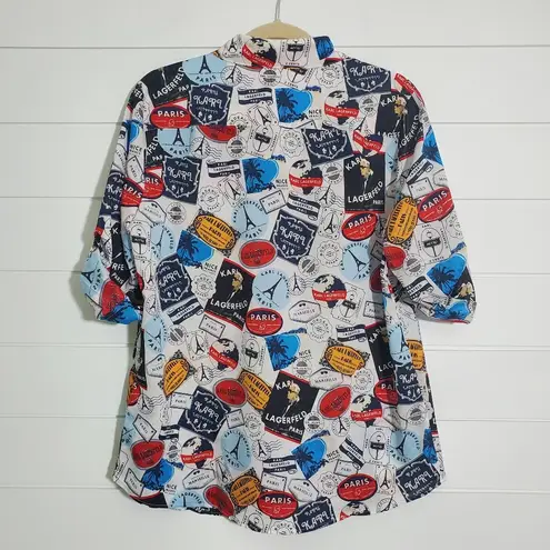 Karl Lagerfeld  Women's Button-down Paris Print Shirt. Size: L