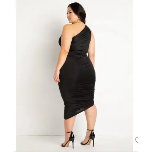 Eloquii Women's Plus Size Ruched One Shoulder Little Black Dress Size 18