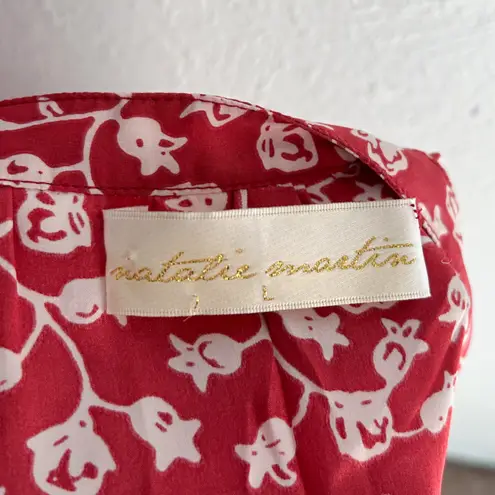 Natalie Martin Red Silk Floral Mini Dress – 100% Silk Boho Style Large
