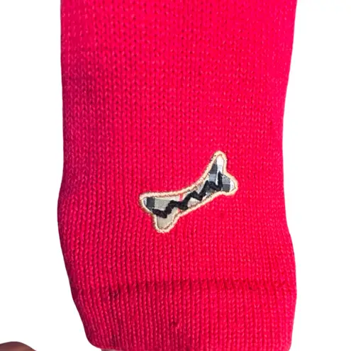 Vintage 90s Red Dog Knit Cardigan Button Front Scottie Appliqué Plaid Trim Small