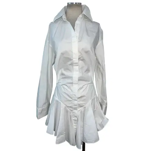 THE ATTICO Candice Mini Dress in White 42 New Womens Collard Ruffle Shirt Size undefined