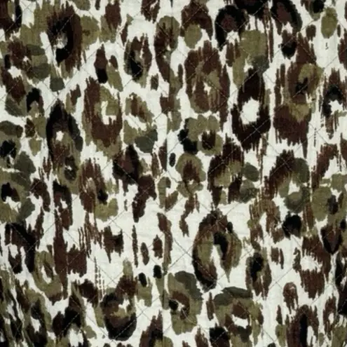 J Crew Jacket Womens Large Brown Green Cheetah Leopard Quilted Granny Grandma