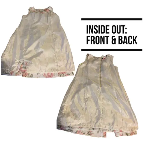 Sag Harbor VINTAGE 1990'S PETITE BEIGE, PINK & GREEN FLORAL PRINT DRESS (12P)